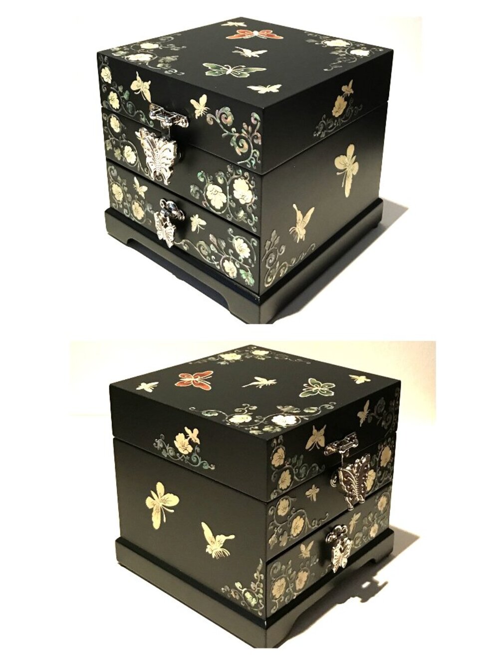 Brand New Luxury Mother of Pearl Lotus Black Lacquer Korean Jewelry Trinket Box